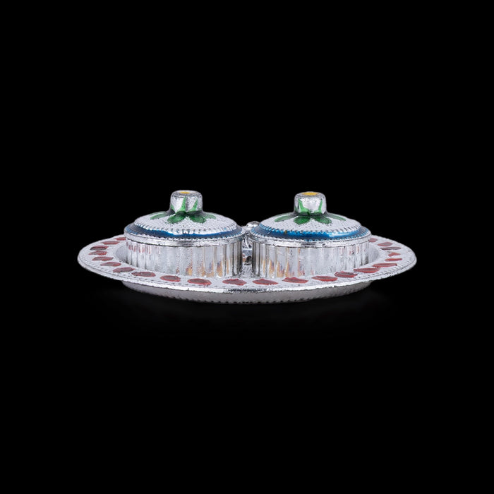 Kumkum Box With Plate - 0.5 x 2.5 Inches | Fiber Kumkum Bharani/ Sindoor Pot for Pooja/ Assorted