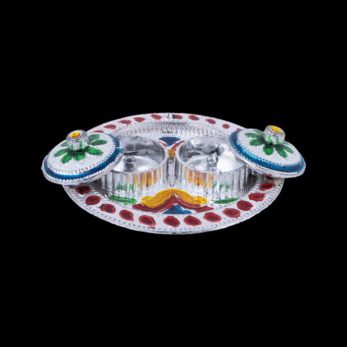 Kumkum Box With Plate - 0.5 x 2.5 Inches | Fiber Kumkum Bharani/ Sindoor Pot for Pooja/ Assorted