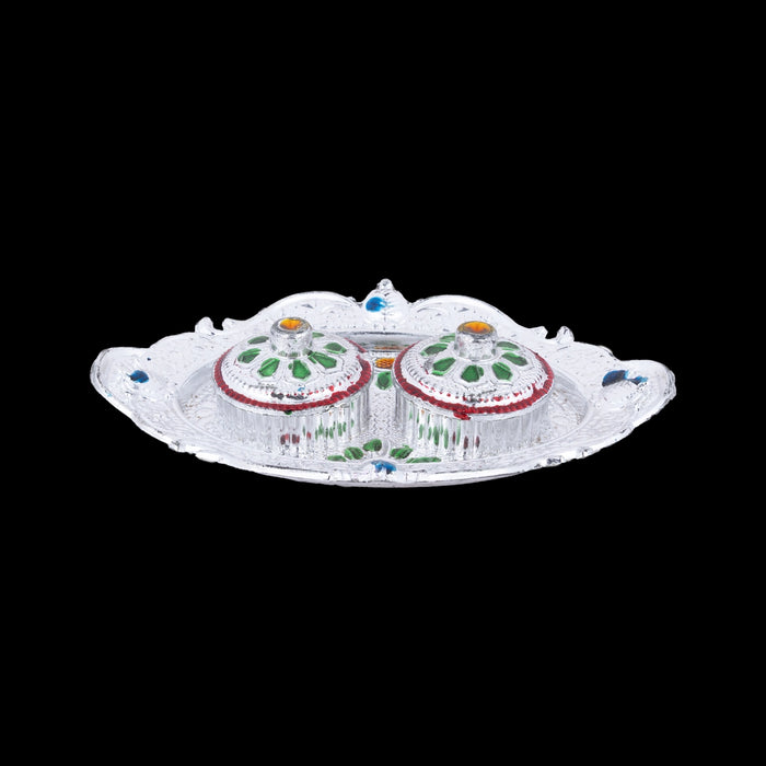 Kumkum Box With Plate - 0.5 x 2.5 Inches | Fiber Kumkum Bharani/ Sindoor Pot for Pooja/ Assorted