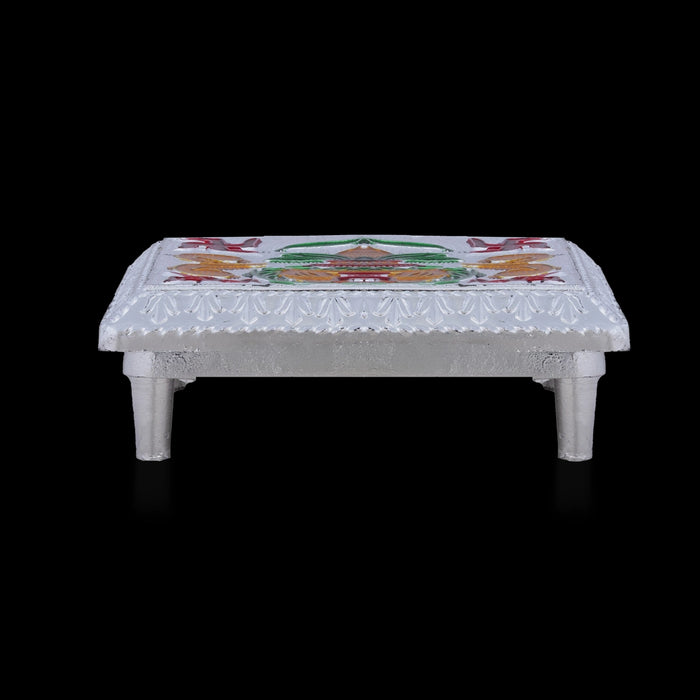 Pooja Chowki With Base - 1.5 x 4 Inches | Manai Palagai/ Silver Polish Bajot/ Kalash Design Patla For Deity