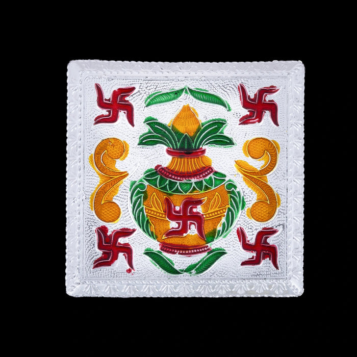 Pooja Chowki With Base - 1.5 x 4 Inches | Manai Palagai/ Silver Polish Bajot/ Kalash Design Patla For Deity