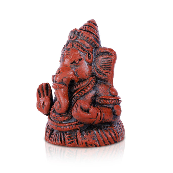 Ganesha Sitting Murti - 3 x 2.5 Inches | Teracotta Wood Finish Idol/ vinayagar Statue For Home & Pooja