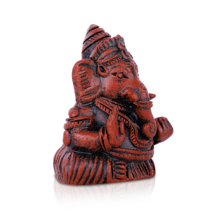 Ganesha Sitting Murti - 3 x 2.5 Inches | Teracotta Wood Finish Idol/ vinayagar Statue For Home & Pooja