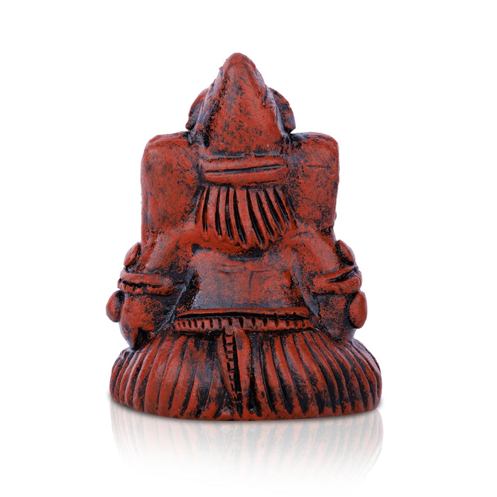 Ganesha Sitting Murti - 3 x 2.5 Inches | Teracotta Wood Finish Idol/ vinayagar Statue For Home & Pooja