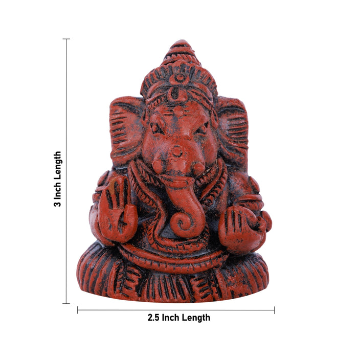 Ganesha Sitting Murti - 3 x 2.5 Inches | Teracotta Wood Finish Idol/ vinayagar Statue For Home & Pooja
