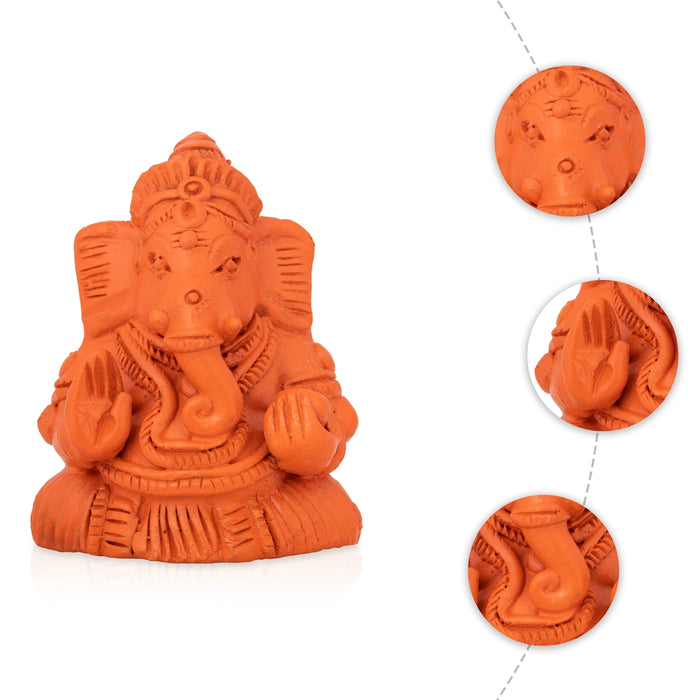Ganesha Sitting Murti - 3 x 2 Inches | Teracotta Idol/ vinayagar Statue Forr Home & Pooja Space