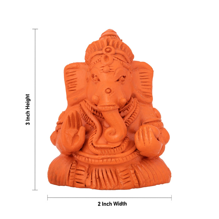 Ganesha Sitting Murti - 3 x 2 Inches | Teracotta Idol/ vinayagar Statue Forr Home & Pooja Space