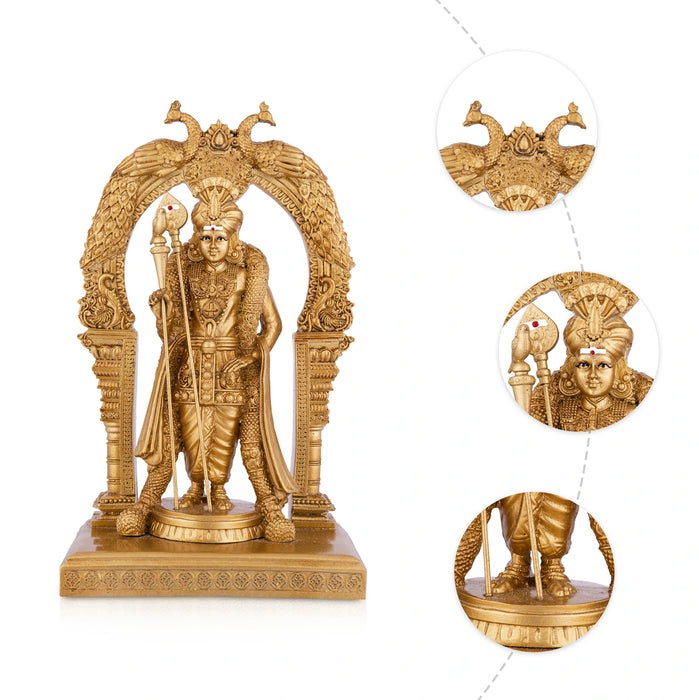 Raja Alankara Murugan with Arch Standing On Base - 7 x 4.5 Inches | Resin Murti/ Kathirvelan Idol For Home