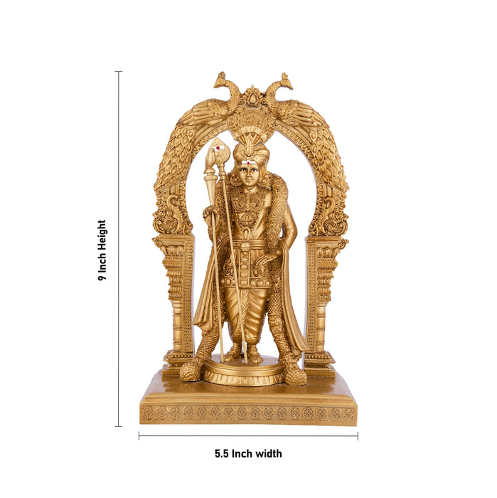 Raja Alankara Murugan with Arch Standing On Base - 7 x 4.5 Inches | Resin Murti/ Kathirvelan Idol For Home