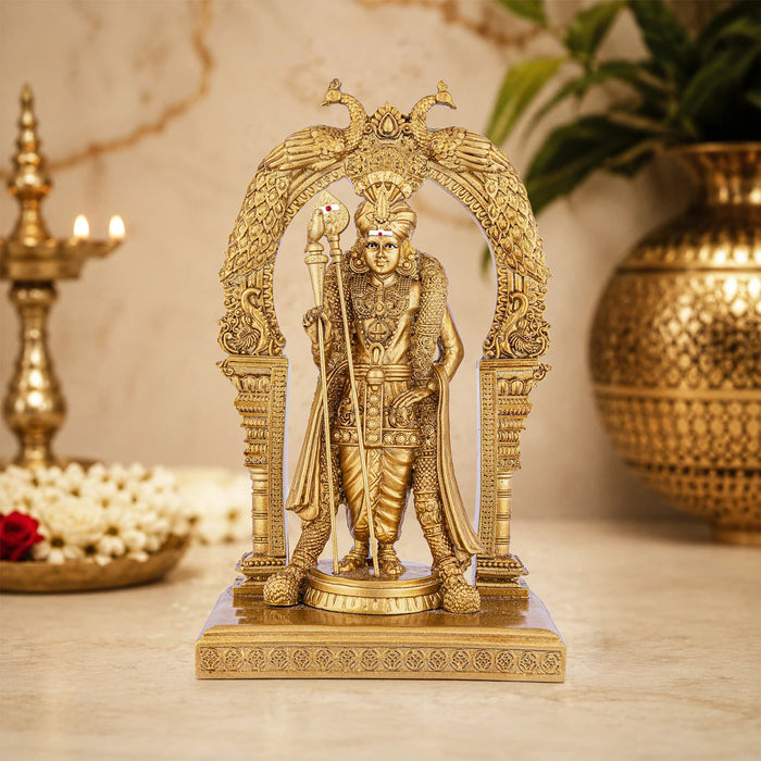 Raja Alankara Murugan with Arch Standing On Base - 7 x 4.5 Inches | Resin Murti/ Kathirvelan Idol For Home