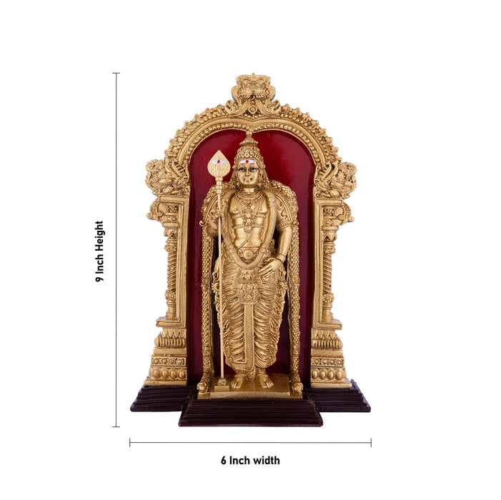 Murugan With Arch Standing On Base Murti - 9 x 6 Inches | Resin Idol/ Murugan Statue For Pooja Decor