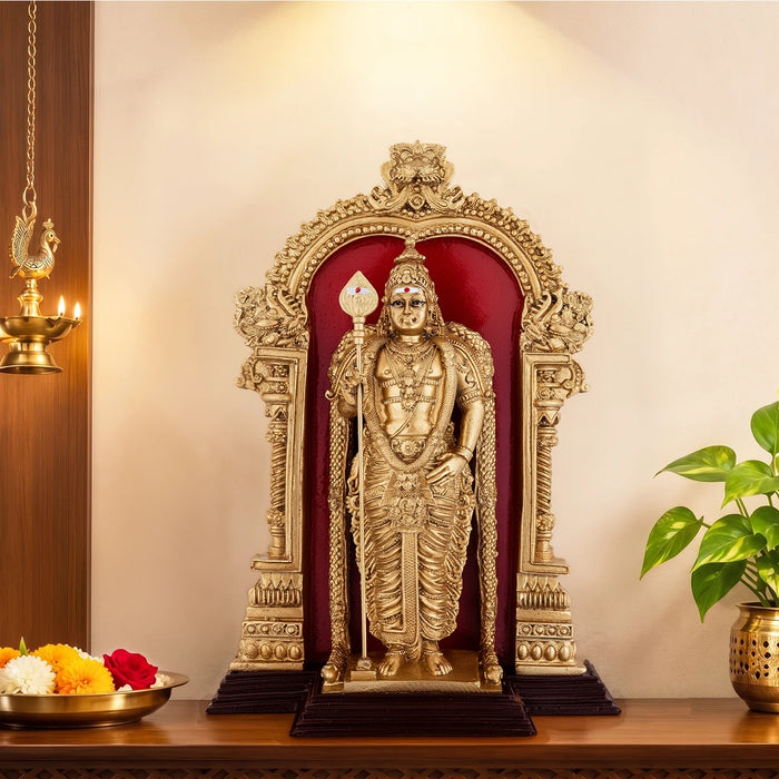 Murugan With Arch Standing On Base Murti - 9 x 6 Inches | Resin Idol/ Murugan Statue For Pooja Decor
