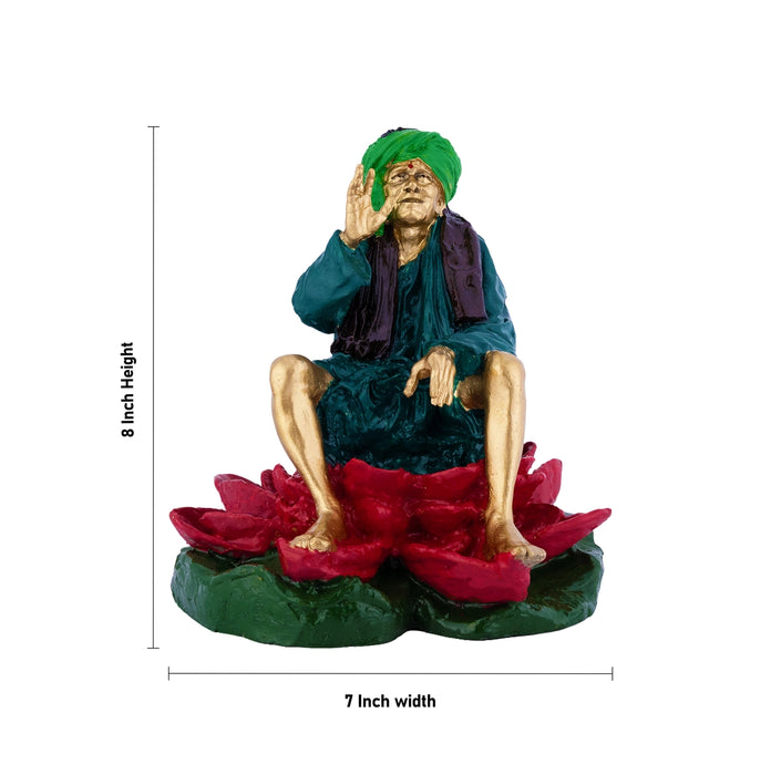 Kanakkanpatti Siddhar Sitting On Lotus Idol - 8 x 7 Inches | Resin Statue/ Kanakkanpatti Siddhar Figurine