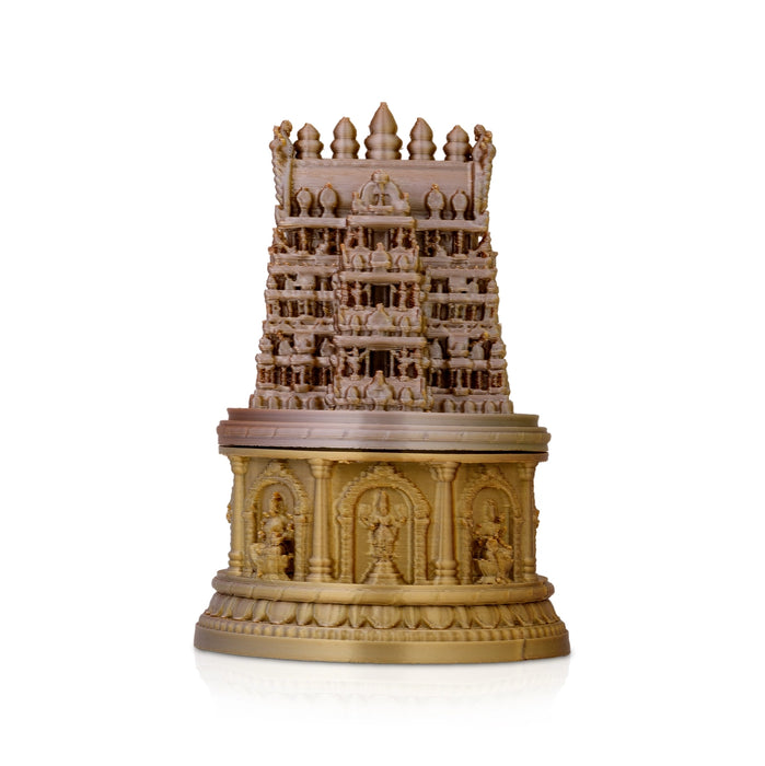 Kumkum Box - 3 x 2 Inches | 3D Gopuram Design Kunguma Chimizh/ Sindoor Pot/ Kumkum Bharani for Pooja Room