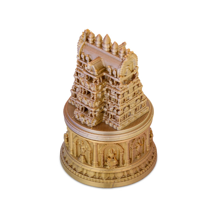 Kumkum Box - 3 x 2 Inches | 3D Gopuram Design Kunguma Chimizh/ Sindoor Pot/ Kumkum Bharani for Pooja Room