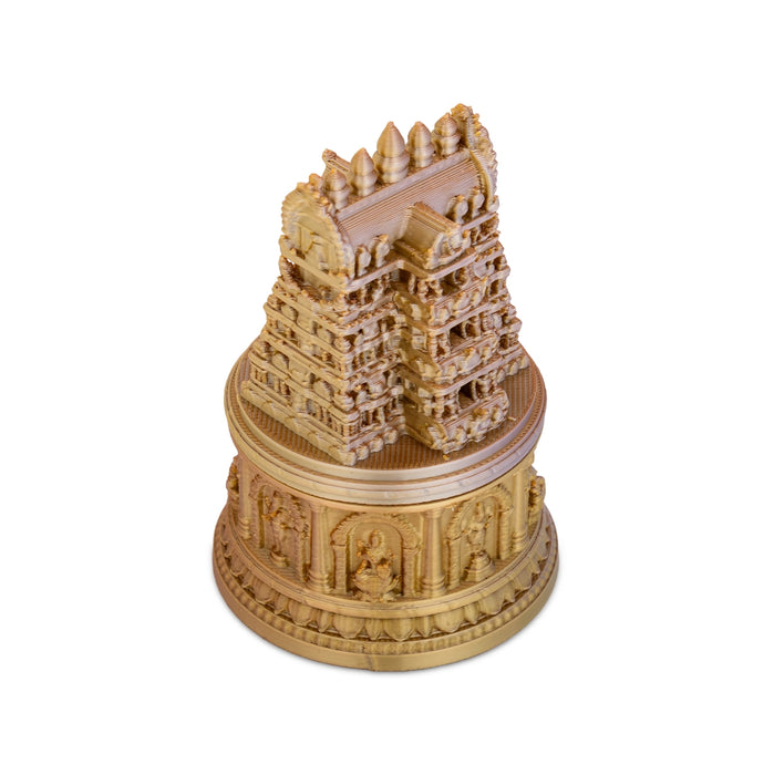 Kumkum Box - 3 x 2 Inches | 3D Gopuram Design Kunguma Chimizh/ Sindoor Pot/ Kumkum Bharani for Pooja Room