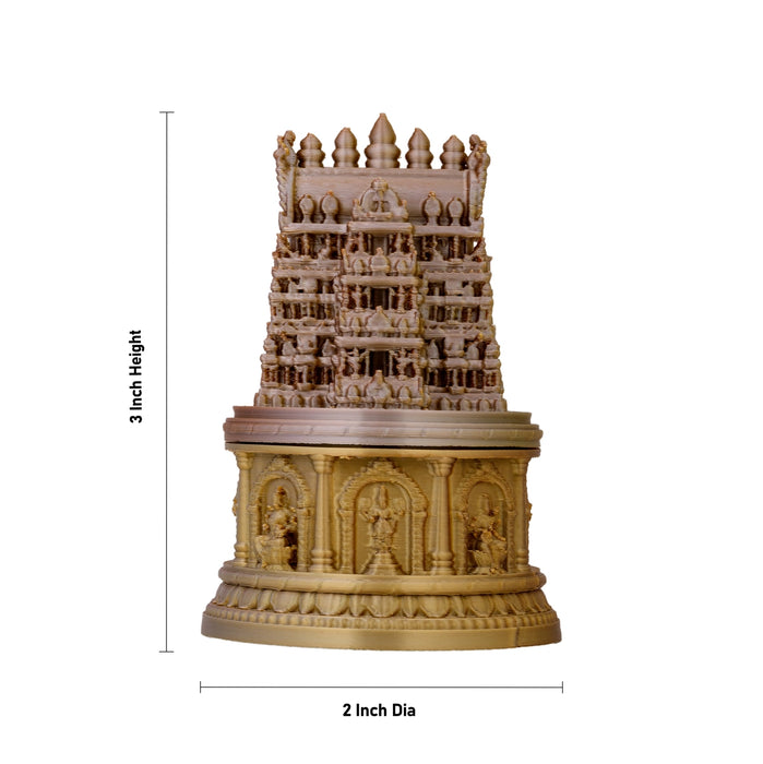 Kumkum Box - 3 x 2 Inches | 3D Gopuram Design Kunguma Chimizh/ Sindoor Pot/ Kumkum Bharani for Pooja Room