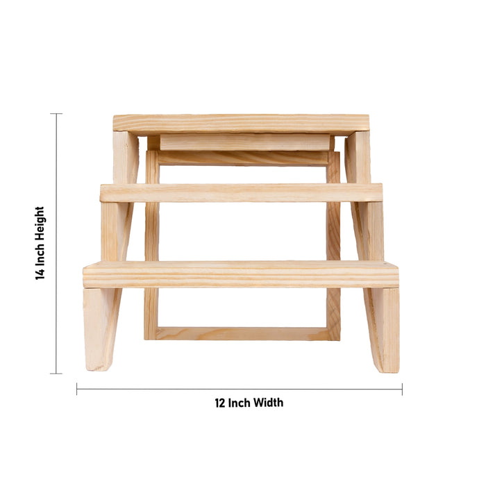 Kolu Padi - 14 x 12 Inches | 3 Padi/ Wooden Golu Steps / Navaratri Bommai Display Stand for Pooja Decor