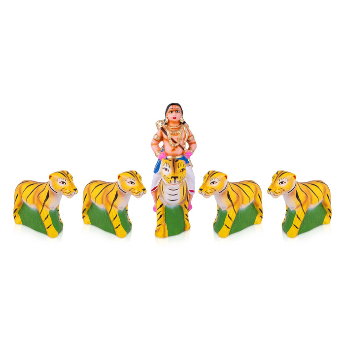 Aiyappan Pulivahanan Clay Golu Bommai Set - 7.5 x 2.5 Inches | 5 Pcs/ Giri Golu Doll/ Navaratri Kolu Bommai