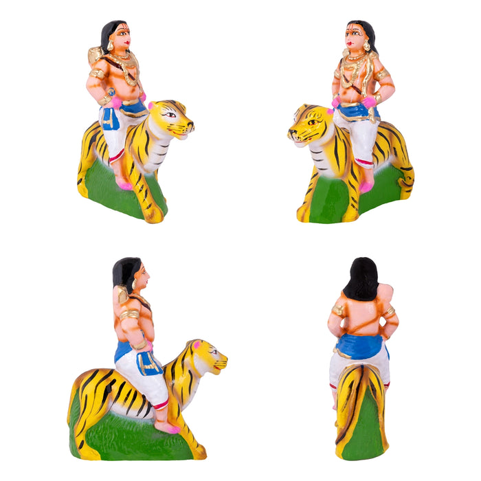 Aiyappan Pulivahanan Clay Golu Bommai Set - 7.5 x 2.5 Inches | 5 Pcs/ Giri Golu Doll/ Navaratri Kolu Bommai