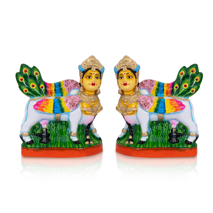 Kamadhenu Clay Golu Bommai Pair - 9 x 8 Inches | Giri Golu Bomma/ Navaratri Gombe / Kolu Doll / Bommai
