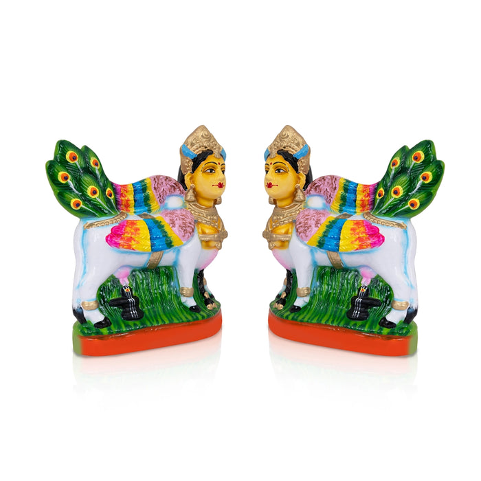 Kamadhenu Clay Golu Bommai Pair - 9 x 8 Inches | Giri Golu Bomma/ Navaratri Gombe / Kolu Doll / Bommai