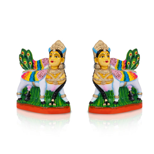 Kamadhenu Clay Golu Bommai Pair - 9 x 8 Inches | Giri Golu Bomma/ Navaratri Gombe / Kolu Doll / Bommai - Clay Golu Bommai