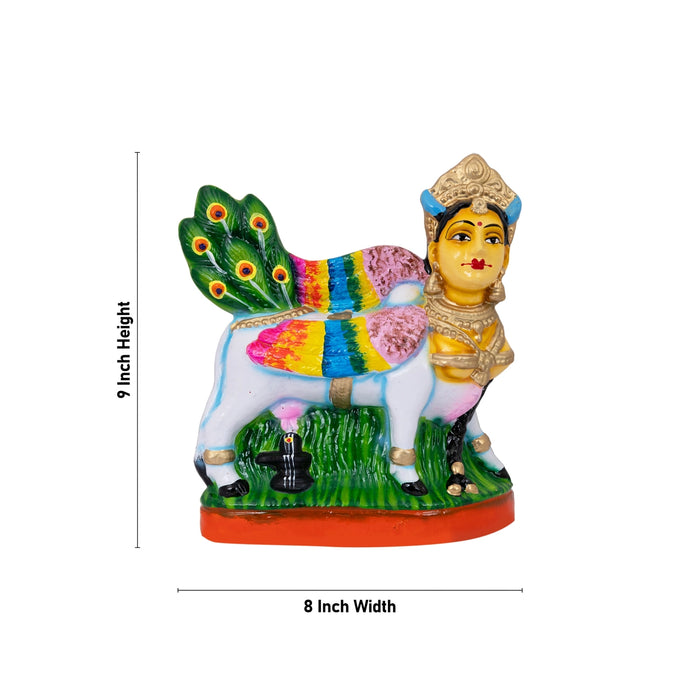 Kamadhenu Clay Golu Bommai Pair - 9 x 8 Inches | Giri Golu Bomma/ Navaratri Gombe / Kolu Doll / Bommai