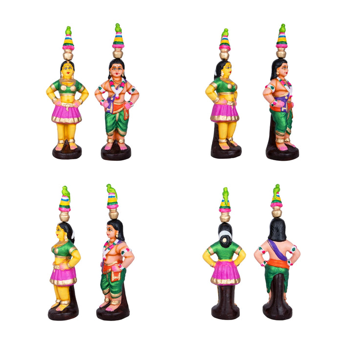 Karakattam Folk Dance Clay Golu Bommai Set - 8 x 6 Inches | Giri Golu Doll/ Navaratri Golu Bomma/Gombe/Bommai - Clay Kolu Bommai