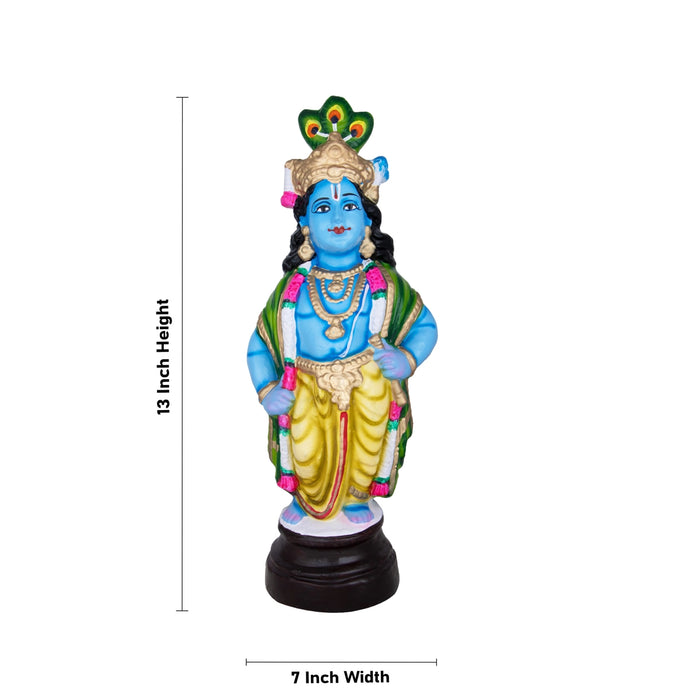 Krishna Standing Clay Golu Bommai - 13 x 7 Inches | Giri Golu Doll/ Navaratri Golu Bomma/Gombe/Bommai