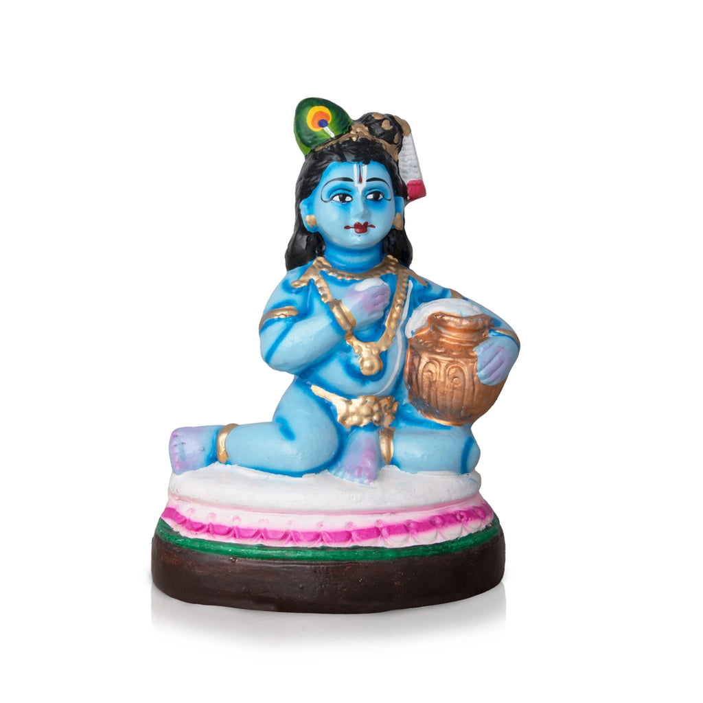 Butter Krishna Clay Golu Bommai - 9 x 6 Inches | Giri Golu Doll/ Navaratri Golu Bomma/Gombe/Bommai