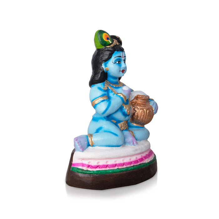 Butter Krishna Clay Golu Bommai - 9 x 6 Inches | Giri Golu Doll/ Navaratri Golu Bomma/Gombe/Bommai