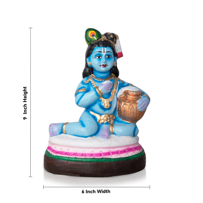 Butter Krishna Clay Golu Bommai - 9 x 6 Inches | Giri Golu Doll/ Navaratri Golu Bomma/Gombe/Bommai