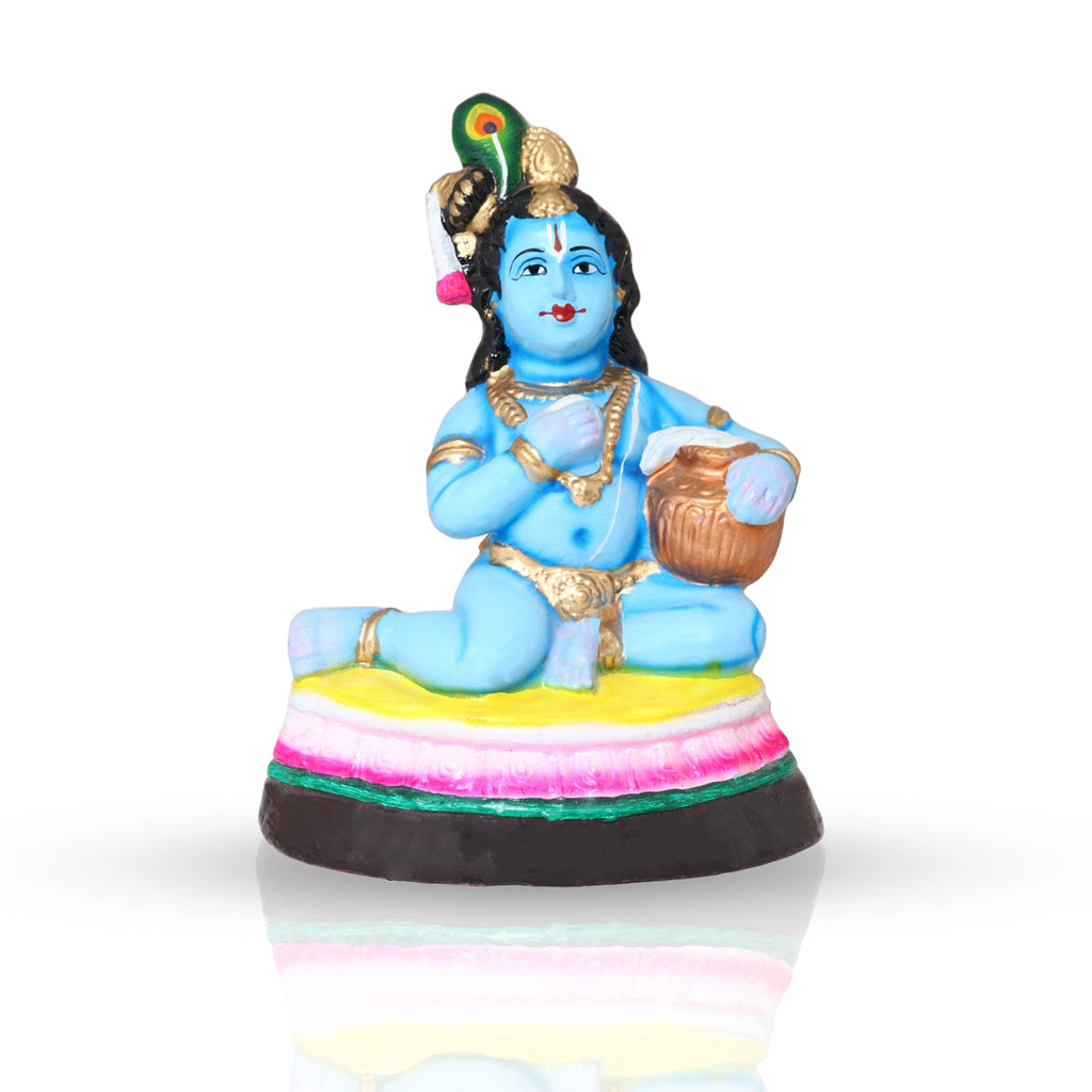 Butter Krishna Clay Golu Bommai - 12 x 8.25 Inches | Giri Golu Doll/ Navaratri Golu Bomma/Gombe/Bommai