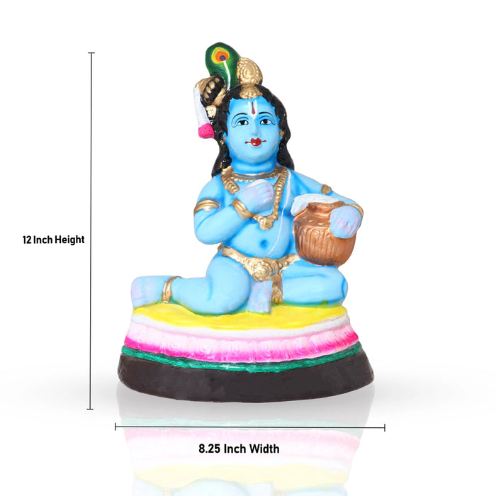 Butter Krishna Clay Golu Bommai - 12 x 8.25 Inches | Giri Golu Doll/ Navaratri Golu Bomma/Gombe/Bommai