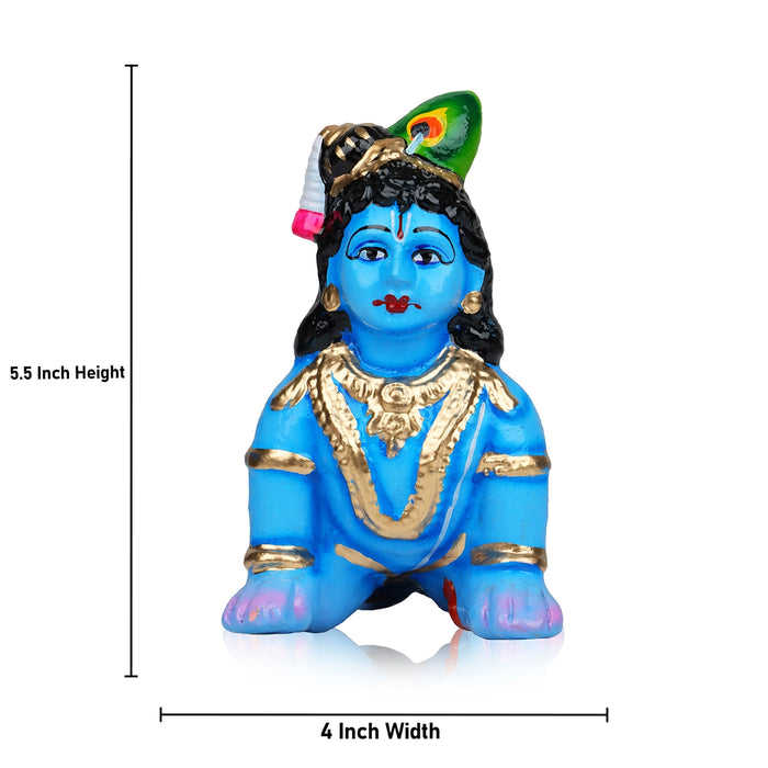 Crawling Krishna Clay Golu Bommai - 5.5 x 4 Inches | Giri Golu Goll/ Navartri Kolu Bommai/ Bomma/ Dasara Doll