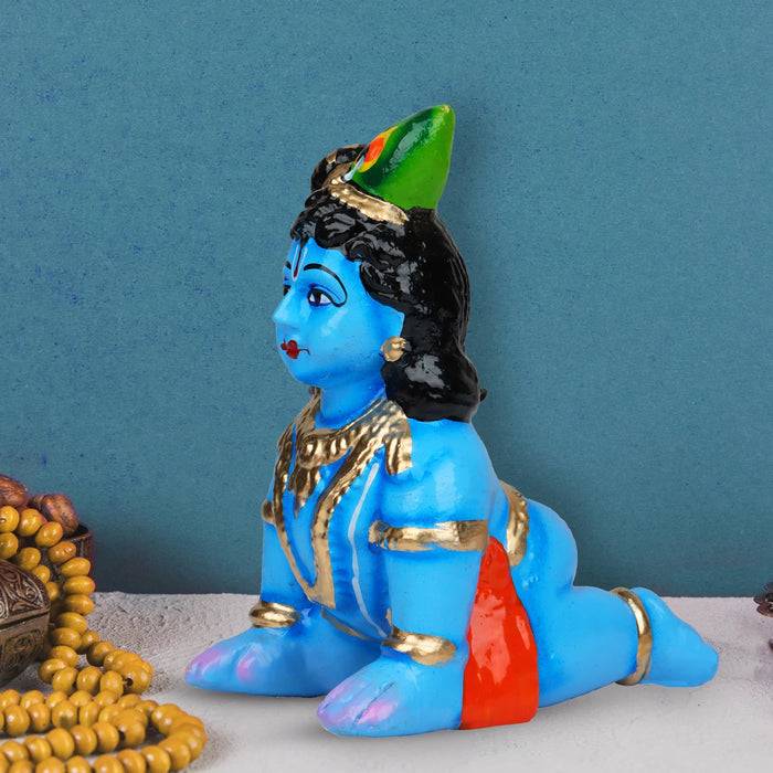 Crawling Krishna Clay Golu Bommai - 5.5 x 4 Inches | Giri Golu Goll/ Navartri Kolu Bommai/ Bomma/ Dasara Doll