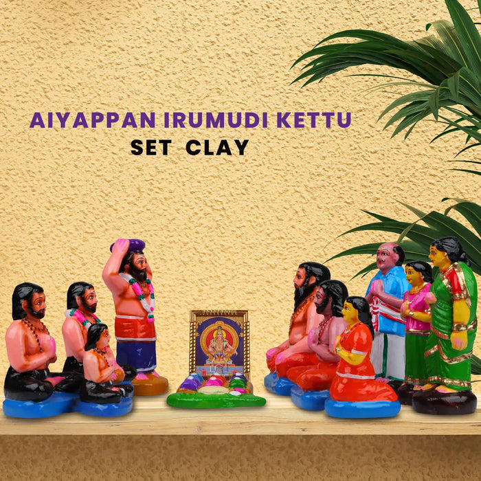 Ayyappan Irumudi Kettu Clay Golu Bommai Set - 7 x 3.5 Inches | Giri Golu Doll/ Navaratri Golu Bomma/Gombe - Clay Kolu Bommai