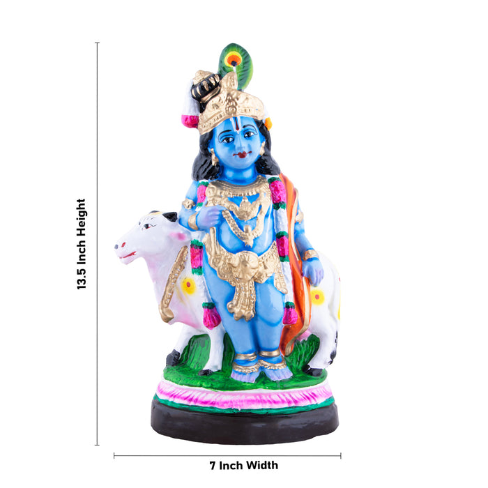 Cow Krishna Clay Golu Bommai - 13.5 x 7 Inches | Giri Golu Doll/ Navaratri Golu Bomma/Gombe/Bommai