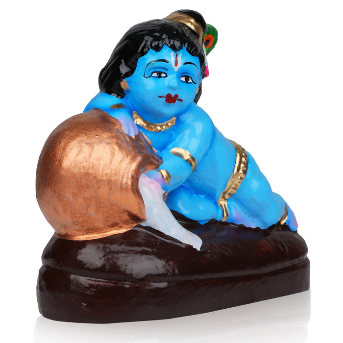 Crawling Krishna with Pot Clay Golu Bommai - 6 x 5 Inches | Giri Golu Doll/ Navaratri Golu Bomma/Gombe/Bommai - Clay Kolu Bommai