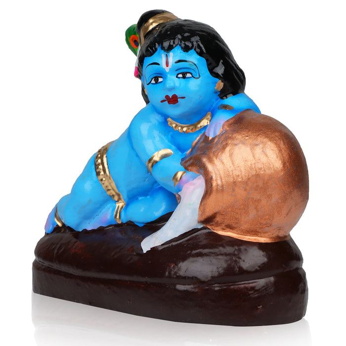 Crawling Krishna with Pot Clay Golu Bommai - 6 x 5 Inches | Giri Golu Doll/ Navaratri Golu Bomma/Gombe/Bommai - Clay Kolu Bommai