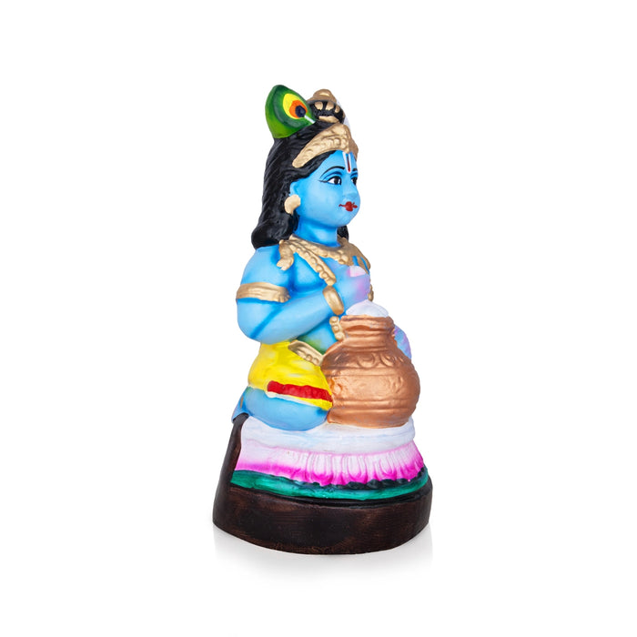 Krishna With Pot Clay Golu Bommai - 9 x 4 Inches | Giri Golu Doll/ Navaratri Golu Bomma/Gombe/Bommai