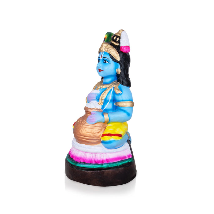 Krishna With Pot Clay Golu Bommai - 9 x 4 Inches | Giri Golu Doll/ Navaratri Golu Bomma/Gombe/Bommai