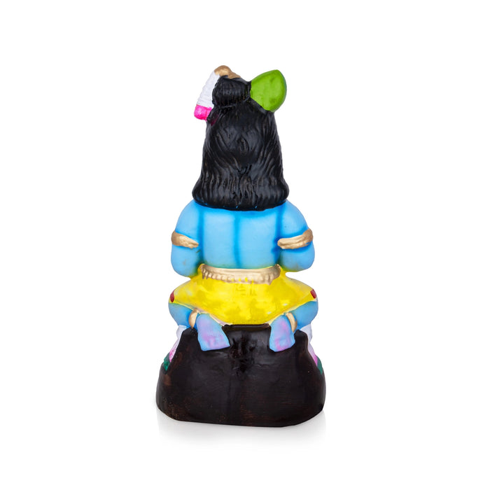 Krishna With Pot Clay Golu Bommai - 9 x 4 Inches | Giri Golu Doll/ Navaratri Golu Bomma/Gombe/Bommai