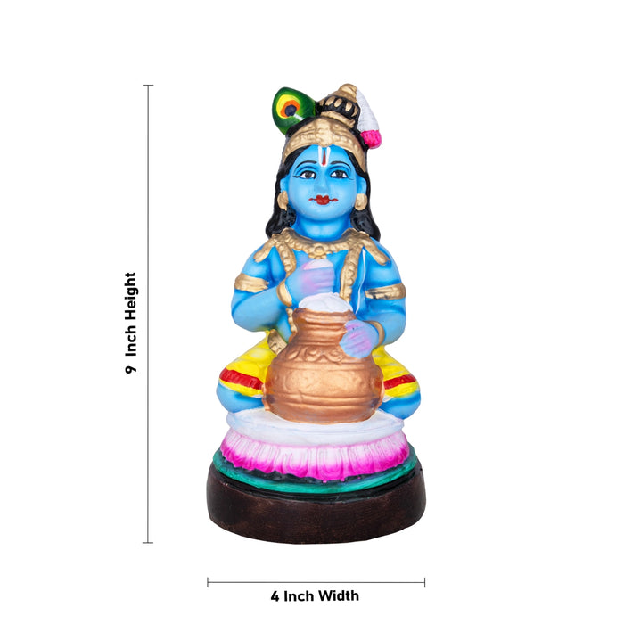 Krishna With Pot Clay Golu Bommai - 9 x 4 Inches | Giri Golu Doll/ Navaratri Golu Bomma/Gombe/Bommai