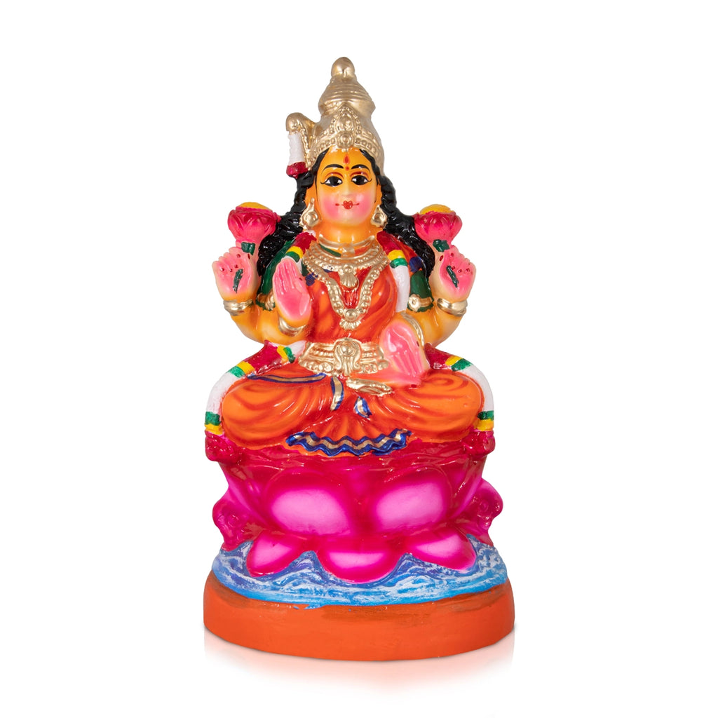 Lakshmi Sitting On Lotus Paper Mache Golu Bommai - 17 x 9 Inches | Giri Golu Doll/ Navaratri Golu Bomma/Gombe/Bommai