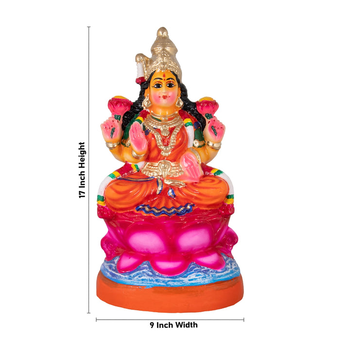Lakshmi Sitting On Lotus Paper Mache Golu Bommai - 17 x 9 Inches | Giri Golu Doll/ Navaratri Golu Bomma/Gombe/Bommai