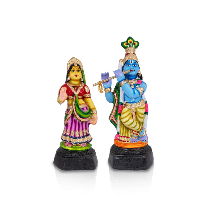 Radha Krishna Murti Paper Mache Golu Bommai Pair - 12 x 2.5 Inches | Giri Golu Doll/ Navaratri Golu Bomma/ Gombe