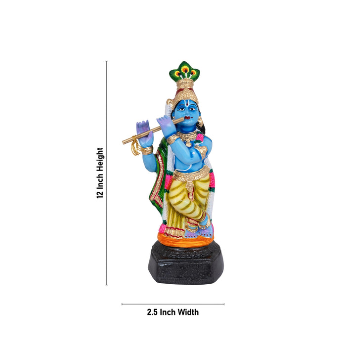 Radha Krishna Murti Paper Mache Golu Bommai Pair - 12 x 2.5 Inches | Giri Golu Doll/ Navaratri Golu Bomma/ Gombe