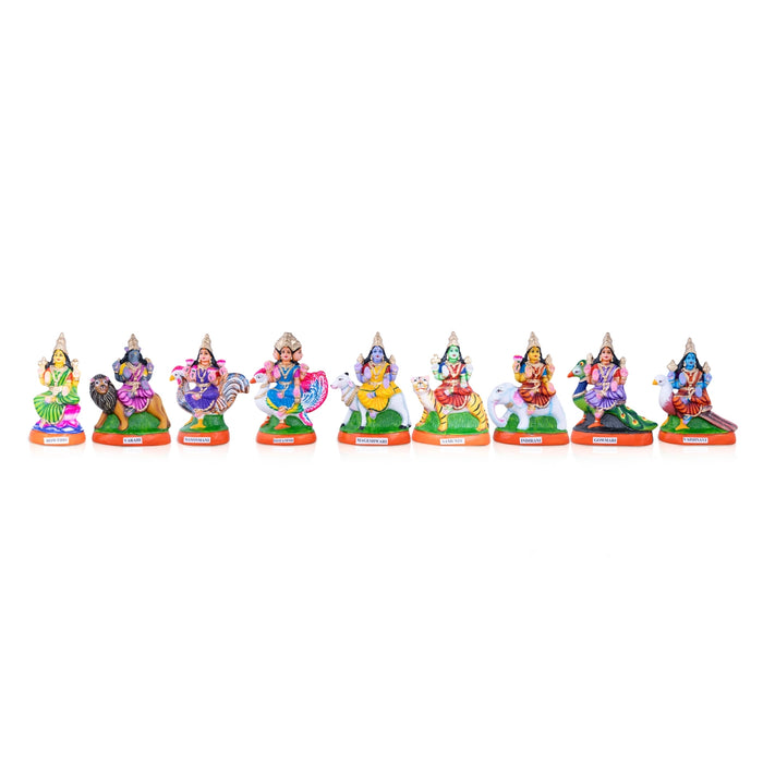 Nava Nayagi Statue Paper Mache Golu Bommai Set - 10 x 6 Inches | 9 Pcs/ Giri Golu Doll/ Navaratri Bommai/ Gombe